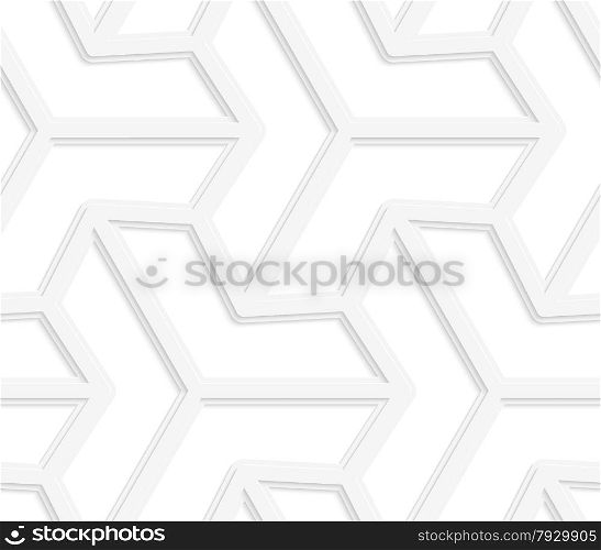 Seamless geometric background. Pattern with realistic shadow and cut out of paper effect.White 3d paper.3D white three ray hexagonal stars.