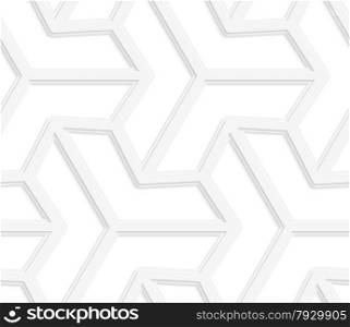 Seamless geometric background. Pattern with realistic shadow and cut out of paper effect.White 3d paper.3D white three ray hexagonal stars.