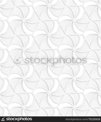 Seamless geometric background. Pattern with realistic shadow and cut out of paper effect.White 3d paper.3D white hexagonal grid with wavy stripes.