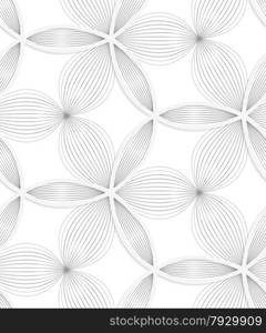 Seamless geometric background. Pattern with realistic shadow and cut out of paper effect.White 3d paper.3D white circle grid and striped flowers.