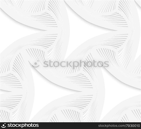 Seamless geometric background. Pattern with realistic shadow and cut out of paper effect.White 3d paper.3D white puckered perforated triangles with striped offset.