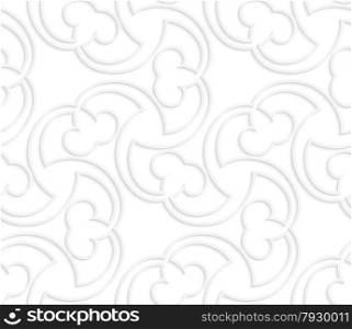 Seamless geometric background. Pattern with realistic shadow and cut out of paper effect.White 3d paper.3D white slim ornament with plums.