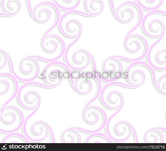 Seamless geometric background. Pattern with realistic shadow and cut out of paper effect.Colored.3D colored pink spirals in circle.