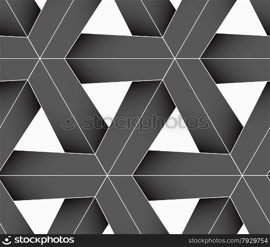 Seamless geometric background. Pattern with realistic shadow and cut out of paper effect.Colored.3D colored gray triangular grid.