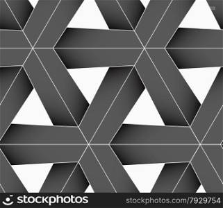 Seamless geometric background. Pattern with realistic shadow and cut out of paper effect.Colored.3D colored gray triangular grid.