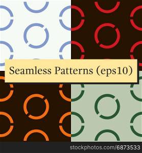 Seamless geometric green background set. Vector illustration.. Seamless geometric background pattern set with round elements. Vector background. Green and blue and red and orange and black.