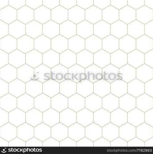 Seamless geometric linear pattern in golden and white.Hexagones.