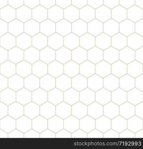 Seamless geometric linear pattern in golden and white.Hexagones.