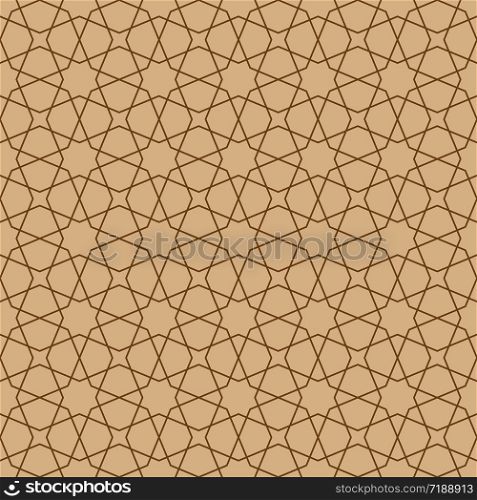 Seamless geometric ornament based on traditional arabic art.For design template,textile,fabric,wrapping paper,laser engraving.Lines of average thickness. Seamless geometric ornament in brown colors lines.Arabic style.