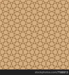 Seamless geometric ornament based on traditional arabic art.For design template,textile,fabric,wrapping paper,laser engraving.Lines of average thickness. Seamless geometric ornament in brown colors lines.Arabic style.