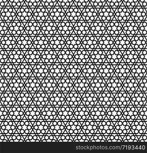 Seamless geometric ornament based on traditional arabic art.Great design for fabric,textile,cover,wrapping paper,background,laser cutting.Thick lines.Rounded corners.. Seamless arabic geometric ornament in black and white.Rounded corners.