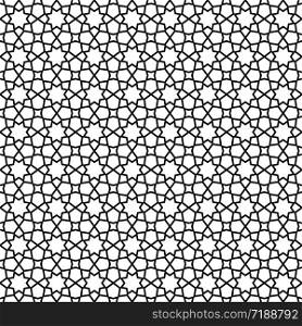 Seamless geometric ornament based on traditional arabic art.Black and white average thickness lines.. Seamless geometric ornament in black and white.