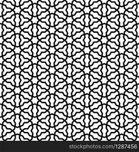 Seamless geometric ornament based on traditional arabic art.Black lines and white background.Great design for fabric,textile,cover,wrapping paper,background.Thick lines.. Seamless arabic geometric ornament in black and white.Thick lines.