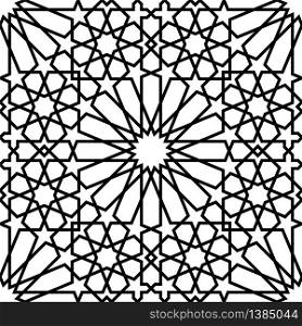 Seamless geometric ornament based on traditional arabic art.Black lines and white background.Great design for fabric,textile,cover,wrapping paper,background.Thick lines.. Seamless arabic geometric ornament in black and white.Thick lines.