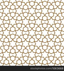 Seamless geometric ornament based on traditional arabic art.Brown color lines.Great design for fabric,textile,cover,wrapping paper,background.Thick lines.. Seamless arabic geometric ornament in brown color.