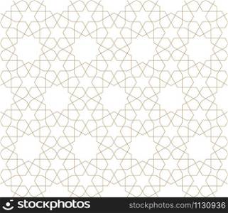 Seamless geometric ornament based on traditional arabic art.Brown color lines.Great design for fabric,textile,cover,wrapping paper,background.Fine lines.. Seamless arabic geometric ornament in brown color.