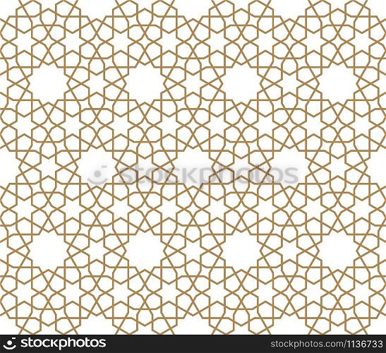 Seamless geometric ornament based on traditional arabic art.Brown color lines.Great design for fabric,textile,cover,wrapping paper,background.Average thickness lines.. Seamless arabic geometric ornament in brown color.