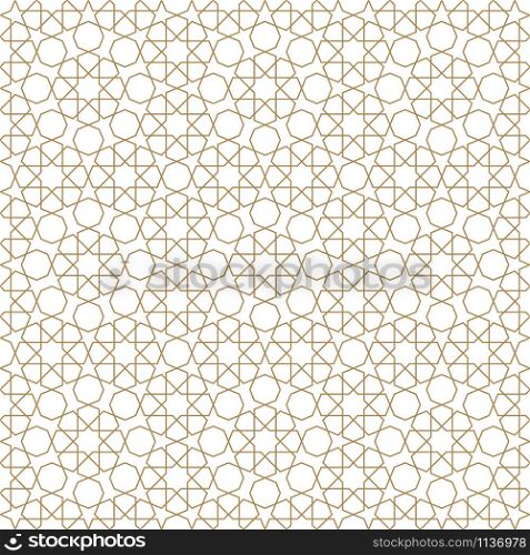 Seamless geometric ornament based on traditional arabic art.Brown color lines.Great design for fabric,textile,cover,wrapping paper,background.Average thickness lines.. Seamless arabic geometric ornament in brown color.