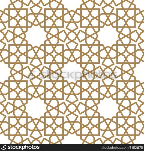 Seamless geometric ornament based on traditional arabic art.Brown color lines.Great design for fabric,textile,cover,wrapping paper,background.Thick lines.. Seamless arabic geometric ornament in brown color.