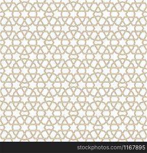 Seamless geometric ornament based on traditional arabic art.Brown color lines.Great design for fabric,textile,cover,wrapping paper,background.Average thickness DOUBLED lines.. Seamless arabic geometric ornament in brown color.DOUBLED lines.