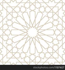 Seamless geometric ornament based on traditional arabic art.Brown color lines.Great design for fabric,textile,cover,wrapping paper,background.Average thickness.Contoured lines.. Seamless arabic geometric ornament in brown color.Average thickness lines.Contoured.