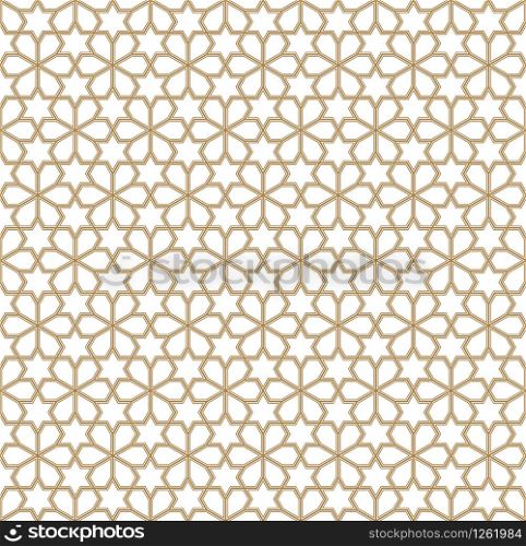 Seamless geometric ornament based on traditional arabic art.Brown color lines.Great design for fabric,textile,cover,wrapping paper,background.Contoured lihes.. Seamless arabic geometric ornament in brown color.