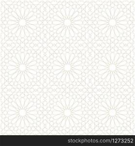 Seamless geometric ornament based on traditional arabic art.Brown color lines.Great design for fabric,textile,cover,wrapping paper,background.Ultra-thin lines.. Seamless arabic geometric ornament in brown color.Average thickness lines.