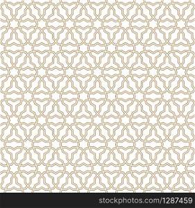 Seamless geometric ornament based on traditional arabic art.Brown color lines.Great design for fabric,textile,cover,wrapping paper,background.Contoured lines.. Seamless arabic geometric ornament in brown color.Thick lines.