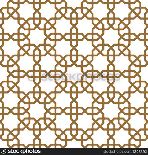 Seamless geometric ornament based on traditional arabic art.Brown color lines.Great design for fabric,textile,cover,wrapping paper,background.Thick lines.ROUNDED corners.. Seamless arabic geometric ornament in brown color.Thick lines.ROUNDED corners.