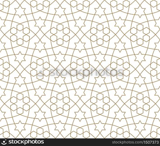 Seamless geometric ornament based on traditional arabic art.Brown color lines.Great design for fabric,textile,cover,wrapping paper,background.Thin lines.. Seamless arabic geometric ornament in brown color.Fine lines.