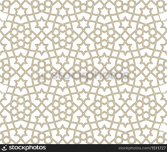 Seamless geometric ornament based on traditional arabic art.Brown color lines.Great design for fabric,textile,cover,wrapping paper,background.Average doubled lines.. Seamless arabic geometric ornament in brown color.Average doubled lines.