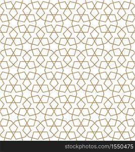Seamless geometric ornament based on traditional arabic art.Brown color lines.Great design for fabric,textile,cover,wrapping paper,background.Average thickness lines.. Seamless arabic geometric ornament in brown color.Average thickness lines.