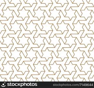 Seamless geometric ornament based on traditional arabic art.Brown color lines.Great design for fabric,textile,cover,wrapping paper,background.Average lines.. Seamless arabic geometric ornament in brown color.