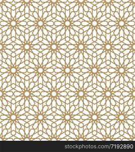 Seamless geometric ornament based on traditional arabic art.Brown color lines.Great design for textile,cover,wrapping paper,background.Average thickness lines.Vector illustration.. Seamless arabic geometric ornament in brown color.Vector illustration.