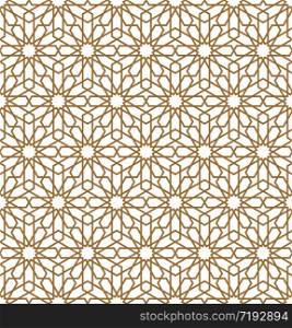 Seamless geometric ornament based on traditional arabic art.Brown color lines.Great design for textile,cover,wrapping paper and lasercutting.Thick lines.Vector illustration.. Seamless arabic geometric ornament in brown color.Vector illustration.