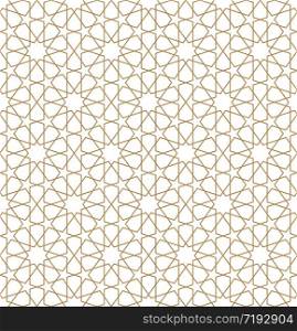 Seamless geometric ornament based on traditional arabic art.Brown color lines.Great design for fabric,textile,cover,wrapping paper,background.Fine lines.. Seamless arabic geometric ornament in brown color.