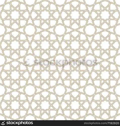 Seamless geometric ornament based on traditional arabic art.Brown color lines.Great design for fabric,textile,cover,wrapping paper,background.Doubled lines.. Seamless arabic geometric ornament in brown color.
