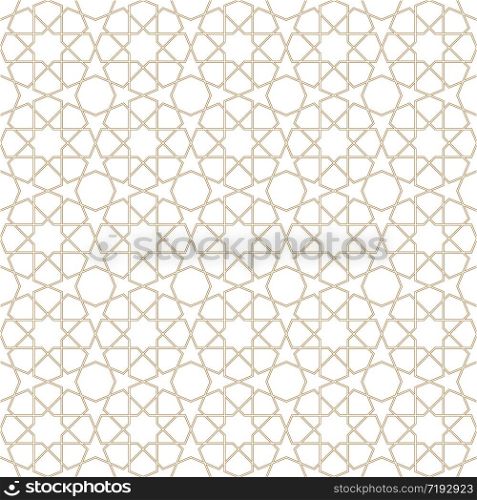 Seamless geometric ornament based on traditional arabic art.Brown color lines.Great design for fabric,textile,cover,wrapping paper,background.Thin contoured lines.. Seamless arabic geometric ornament in brown color.