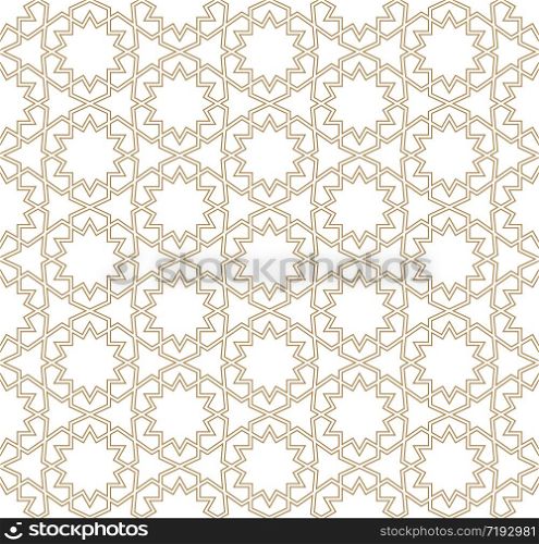 Seamless geometric ornament based on traditional arabic art.Brown color lines.Great design for fabric,textile,cover,wrapping paper,background.Contoured lines.. Seamless geometric pattern based on arabic ornament.Brown color.