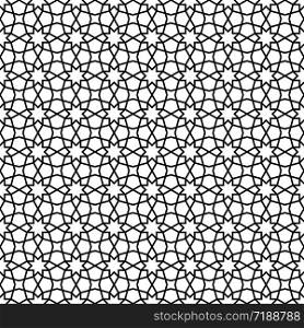Seamless geometric ornament based on traditional arabic art. Muslim mosaic.Black and white average thickness lines.. Seamless geometric ornament in black and white.