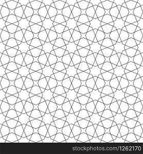 Seamless geometric ornament based on traditional arabic art. Muslim mosaic.Black and white lines.Great design for fabric,textile,cover,wrapping paper,background,laser cutting.Fine lines.. Seamless arabic geometric ornament in black and white.