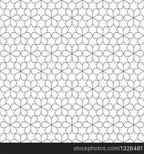 Seamless geometric ornament based on traditional arabic art. Muslim mosaic.Black and white lines.Great design for fabric,textile,cover,wrapping paper,background,laser cutting.Fine lines.. Seamless arabic geometric ornament in black and white.