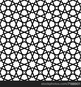Seamless geometric ornament based on traditional arabic art. Muslim mosaic.Black and white lines.Great design for fabric,textile,cover,wrapping paper,background.. Seamless arabic geometric ornament in black and white.