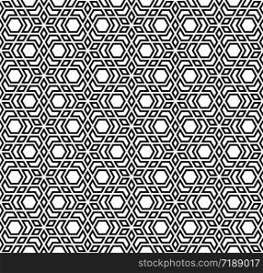 Seamless geometric ornament based on traditional arabic art. Muslim mosaic.Black and white lines.Great design for fabric,textile,cover,wrapping paper,background.Thick lines.. Seamless arabic geometric ornament in black and white.