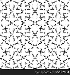 Seamless geometric ornament based on traditional arabic art. Muslim mosaic.Black and white lines.Great design for fabric,textile,cover,background.Option with two thin lines.Average thickness.. Seamless arabic geometric ornament in black and white.