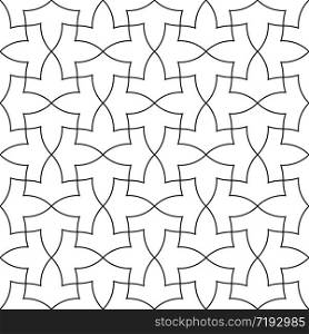 Seamless geometric ornament based on traditional arabic art. Muslim mosaic.Black and white lines.Great design for fabric,textile,cover,wrapping paper,background,laser cutting.Thin lines.. Seamless arabic geometric ornament in black and white.