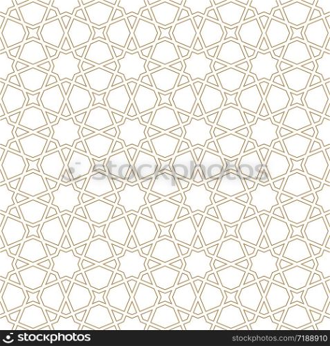 Seamless geometric ornament based on traditional arabic art. Muslim mosaic.Brown color.Great design for fabric,textile,cover,wrapping paper,background.CONTOURED lines.. Seamless arabic geometric ornament in brown color.Arabic style.