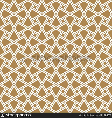 Seamless geometric ornament based on traditional arabic art. Muslim mosaic.Brown color background.Doubled lines.. Seamless arabic geometric ornament in brown color.