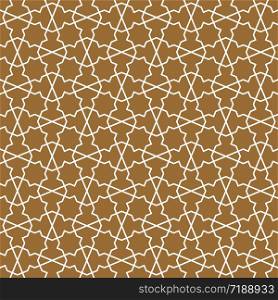 Seamless geometric ornament based on traditional arabic art. Muslim mosaic.Brown color background.Fine lines.. Seamless arabic geometric ornament in brown color.