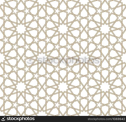 Seamless geometric ornament based on traditional arabic art. Muslim mosaic.Brown color lines.Great design for fabric,textile,cover,wrapping paper,background.Double twisted lines.. Seamless arabic geometric ornament in brown color.